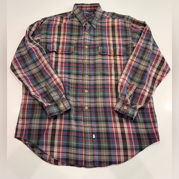VTG Polo Ralph Lauren Lived In Shirt Mens Size L Wool Cotton Blend Flannel Plaid - Picture 9 of 9